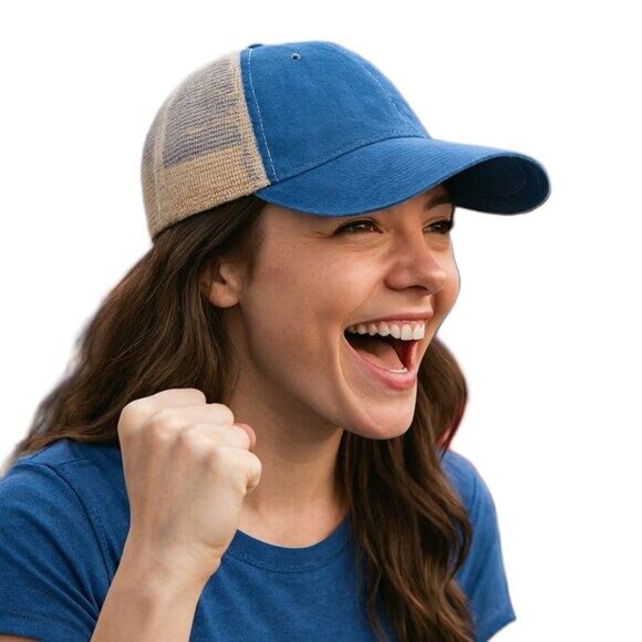 None Accessories - Color Block Baseball Cap Unisex Mesh Back Adjustable Sky Blue Tan OSFM New